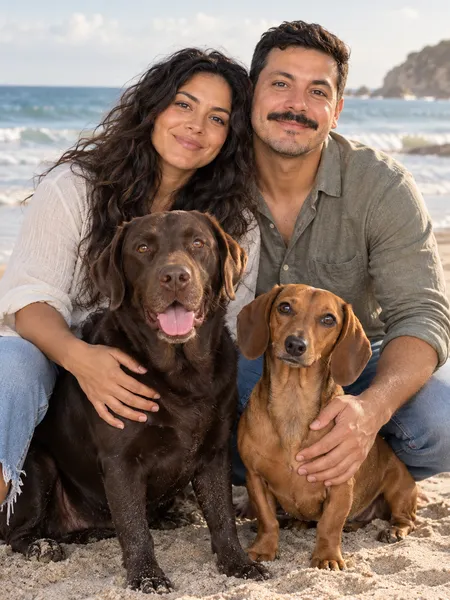 Saltwater smiles — Bare feet and sandy paws.